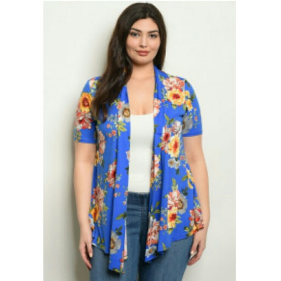 Blue Floral Kimono plus size 1X SALE - Picture 4 of 4